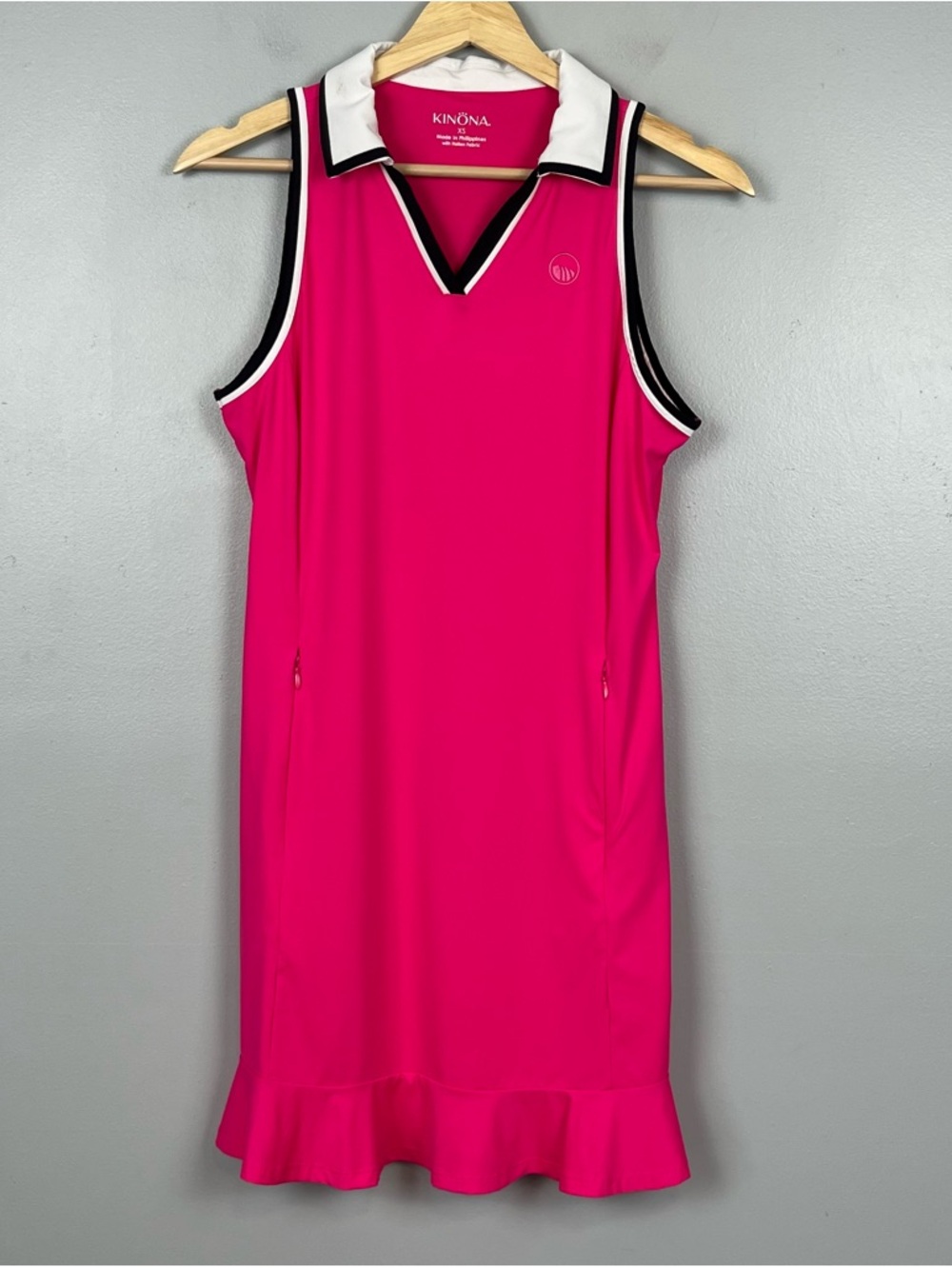 Kinona Frill To Thrill sleeveless golf dress in Preppy Pink, XS.